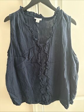 Liz Claiborne Navy Sleeveless Ruffle-Trim V-Neck Camisole